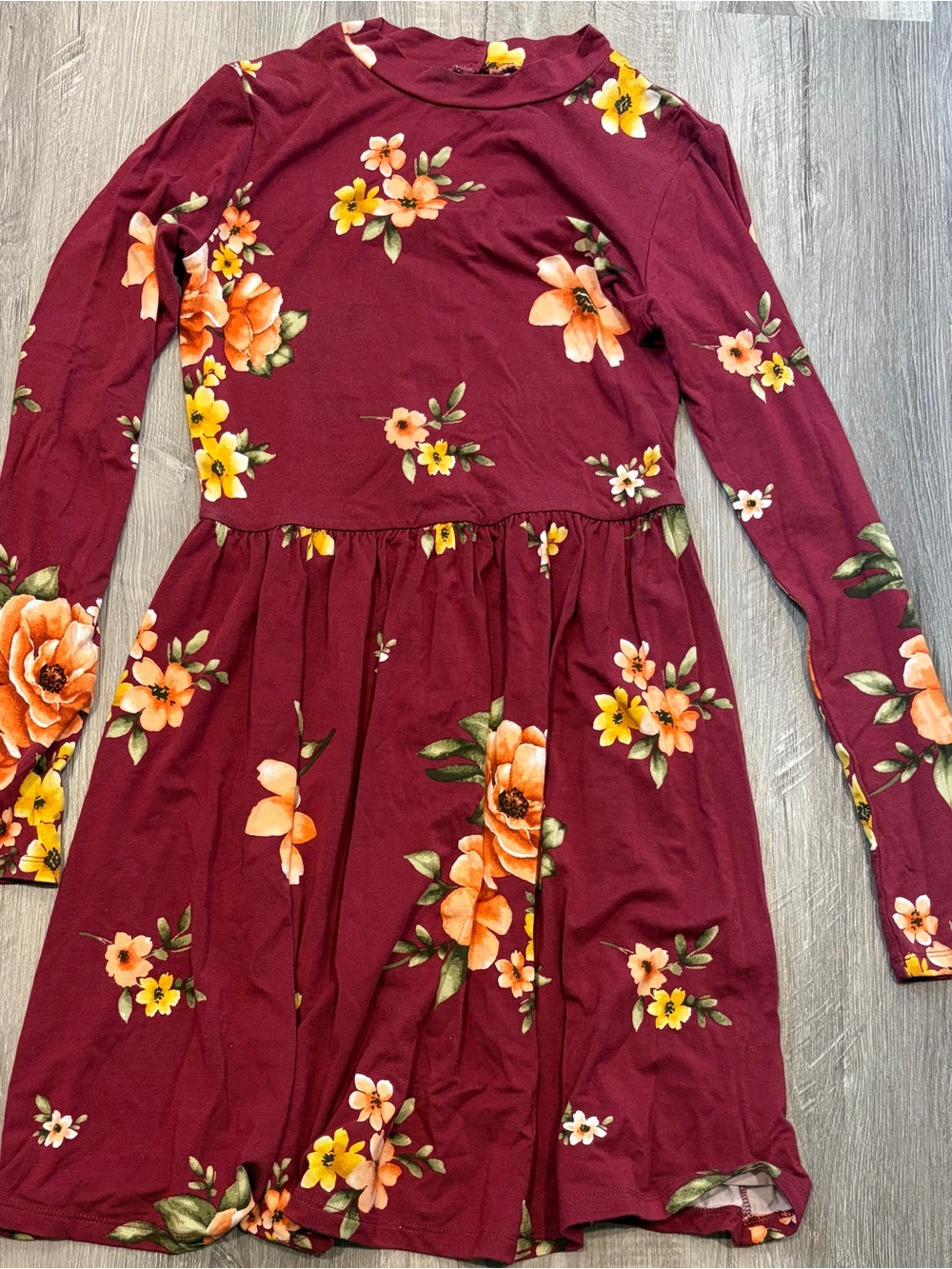 Forever 21 Burgundy Floral Long-Sleeve Dress